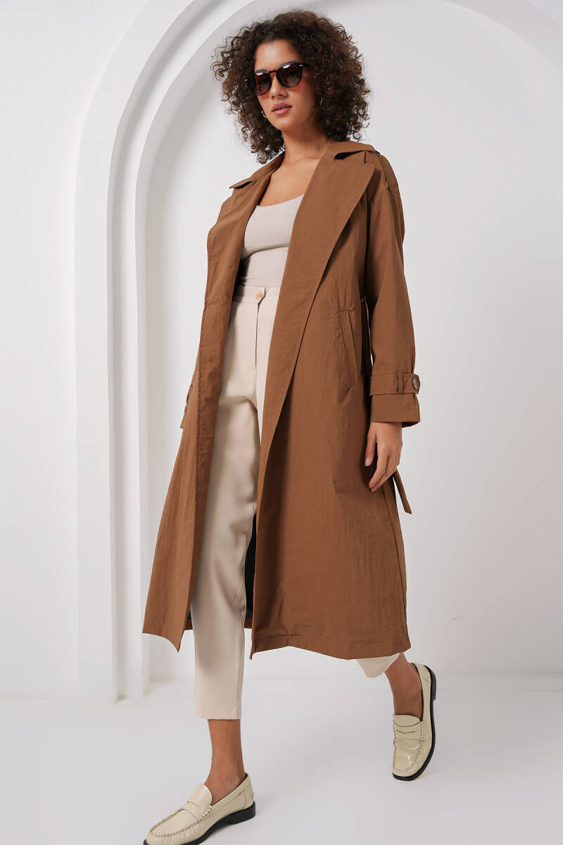 5936 Kruvaze Yaka Trençkot - Taba - BİGDART