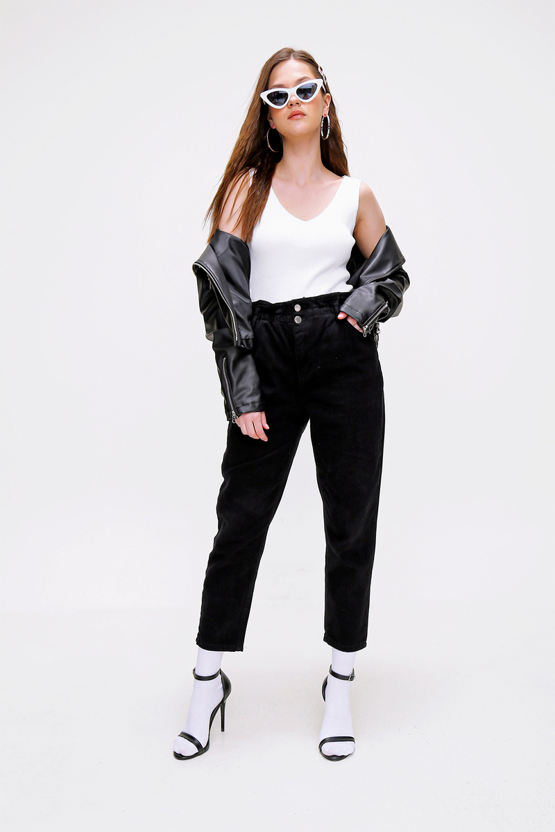 6492 Beli Lastikli Kot Pantolon - Siyah - BİGDART