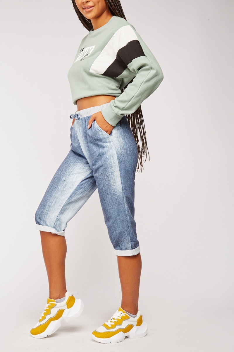 6507 Baskılı Jogger Kapri - Mavi - BİGDART