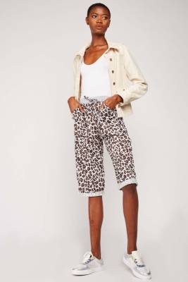 6507 Baskılı Jogger Kapri - C. Kahverengi - BİGDART