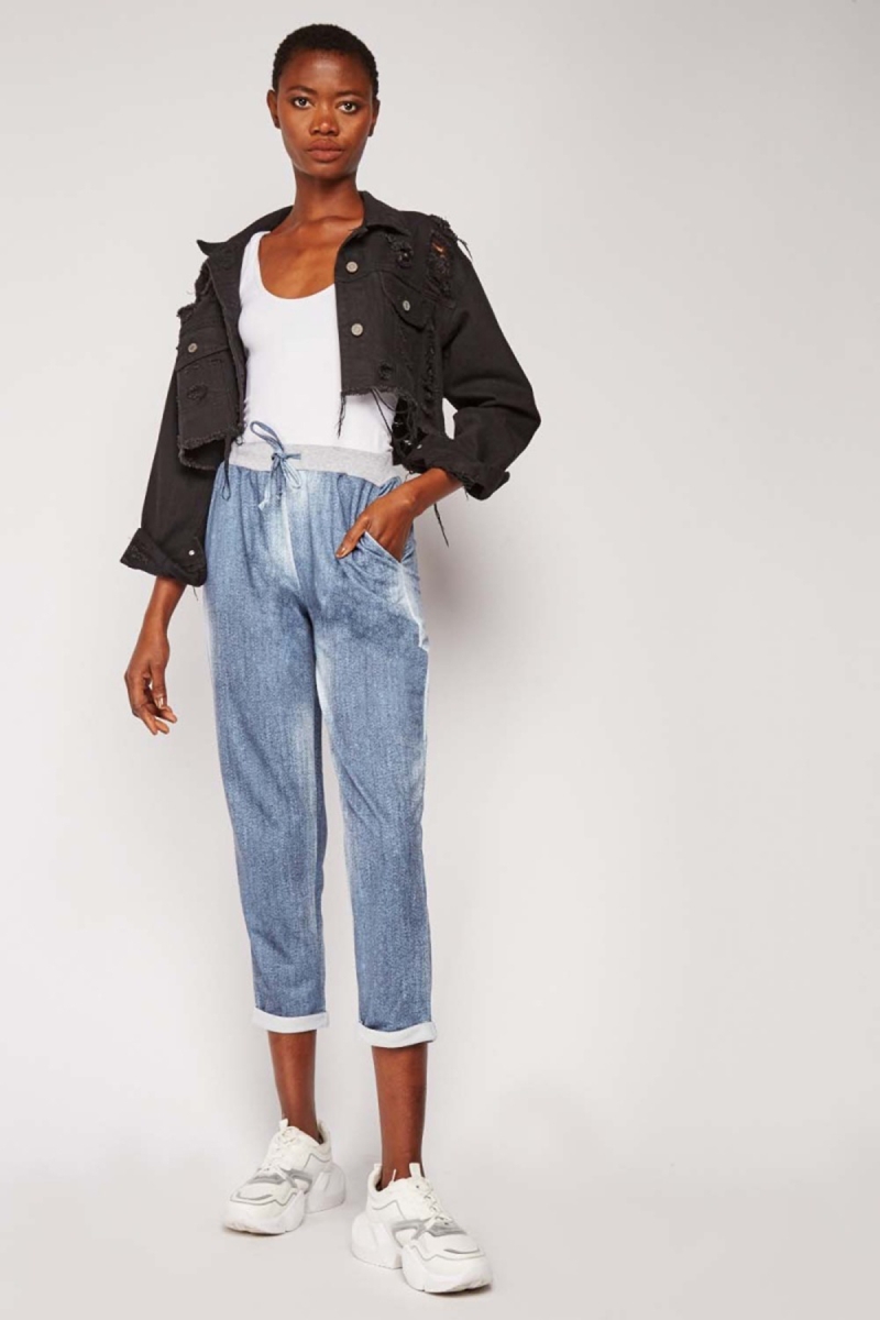 6508 Baskılı Jogger Pantolon - Mavi - BİGDART