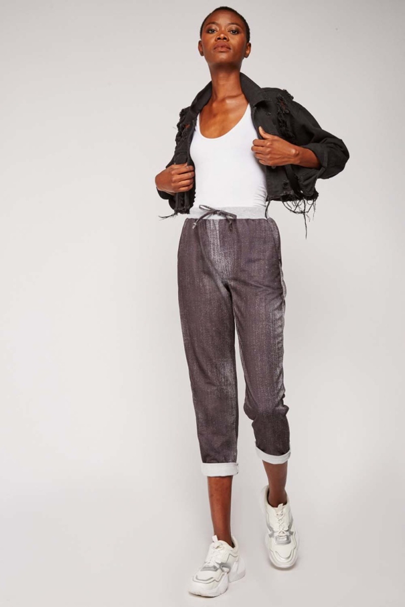 6508 Baskılı Jogger Pantolon - Gri - BİGDART