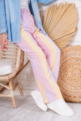 6524 Çok Renkli Oversize Pantolon - Sarı 