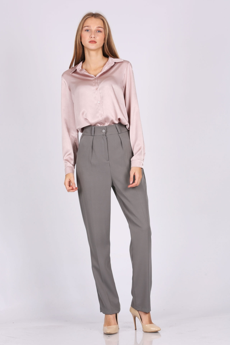 6532 Kumaş Pantolon - Gri - BİGDART