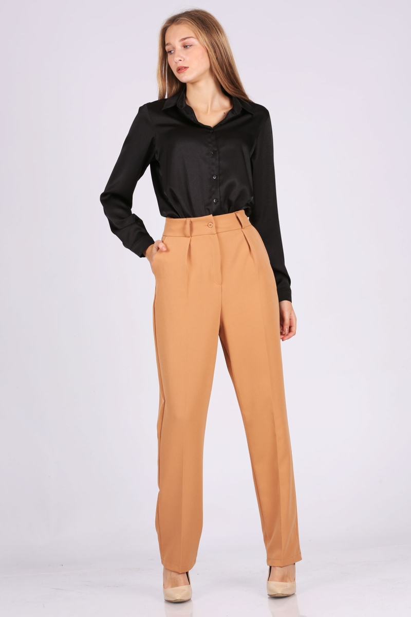 6532 Kumaş Pantolon - Camel - BİGDART