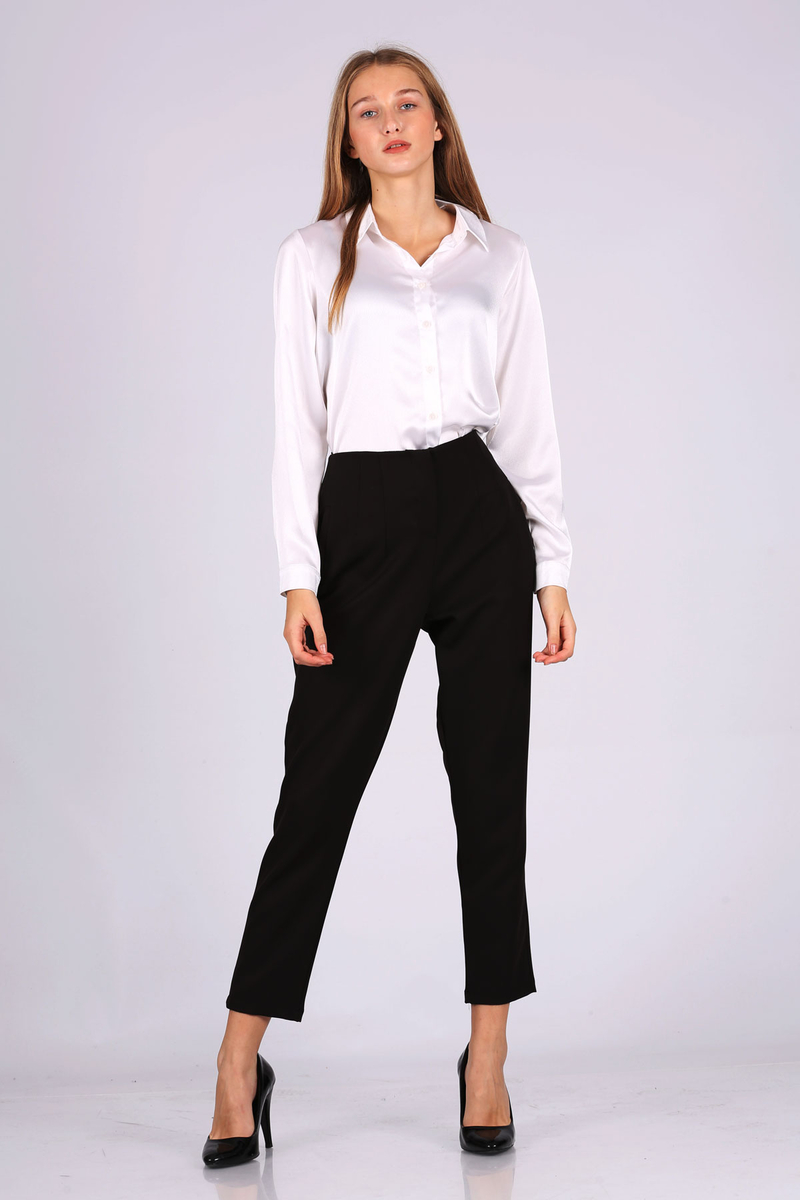 6535 Pileli Yüksek Bel Pantolon - Siyah - BİGDART