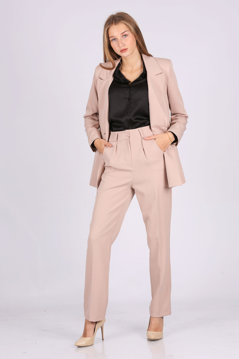 6536 Oversize Balazer Takım - Pudra - BİGDART