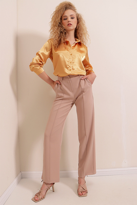 6542 Yüksek Bel Kumaş Pantolon - Bisküvi - BİGDART