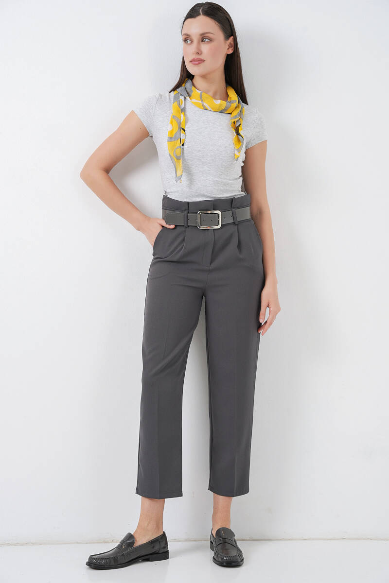 6556 Kemerli Kumaş Pantolon - Antrasit - BİGDART