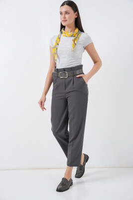 6556 Kemerli Kumaş Pantolon - Antrasit - 3