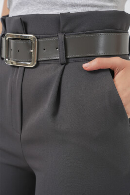 6556 Kemerli Kumaş Pantolon - Antrasit - 6