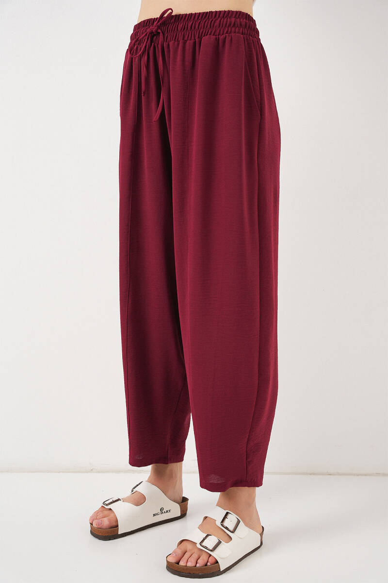 6591 Dokuma Şalvar Pantolon - Bordo (1)