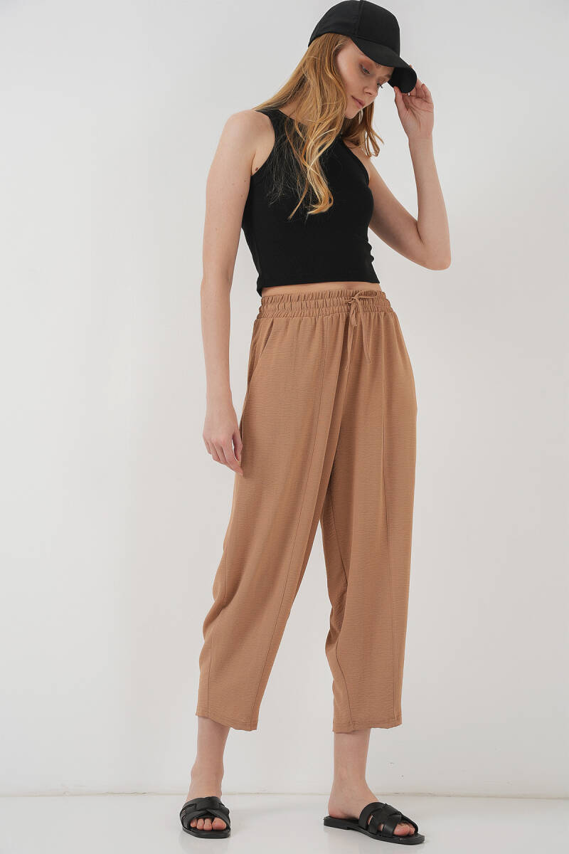 6591 Dokuma Şalvar Pantolon - Camel - BİGDART