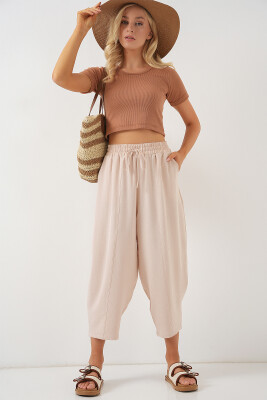 6591 Dokuma Şalvar Pantolon - Bisküvi 