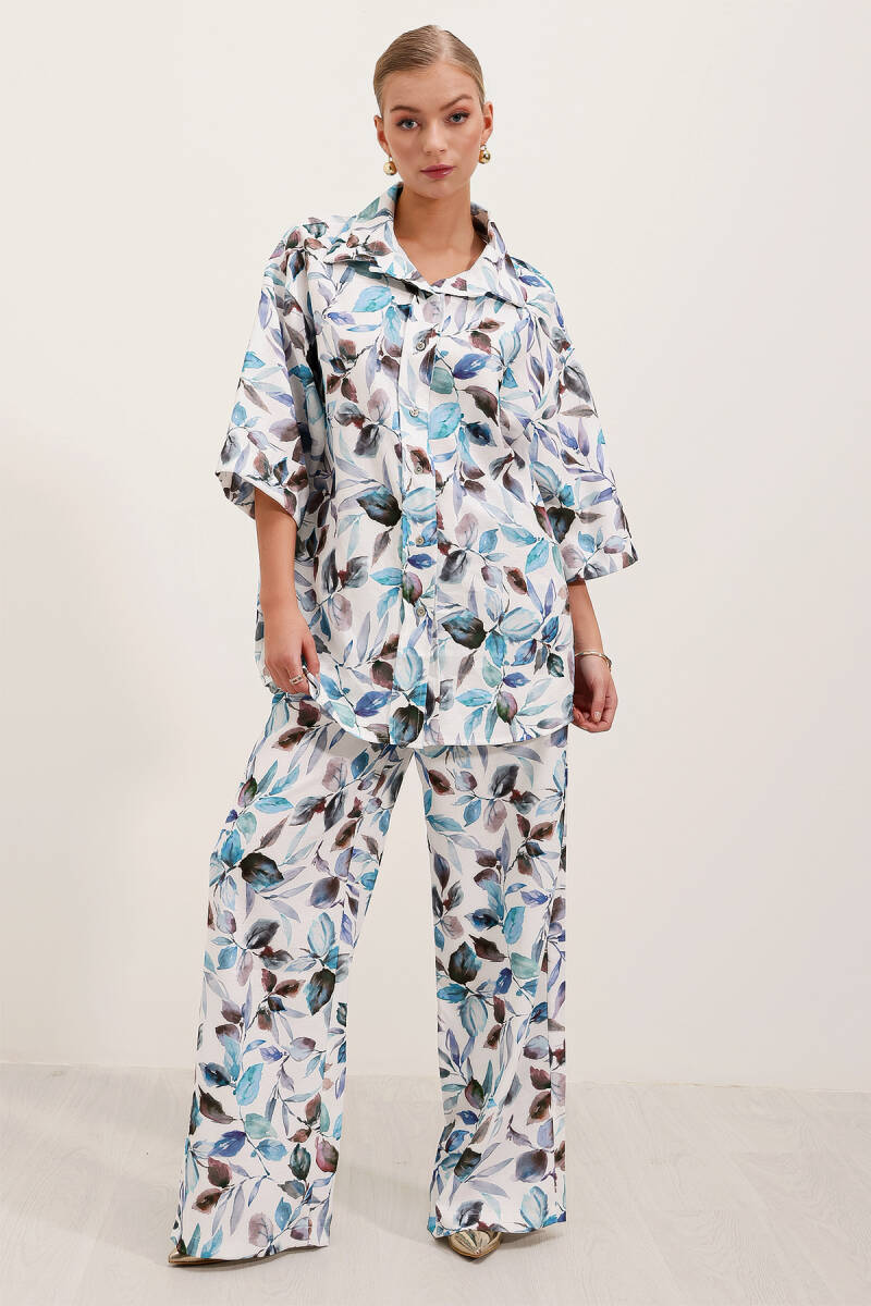 6607 Desenli Keten İkili Takım - Mavi - BİGDART