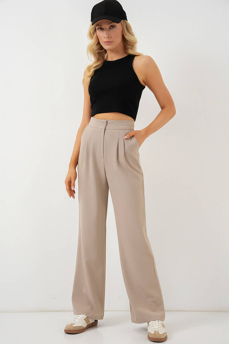 6638 Yüksek Bel Palazzo Pantolon - A.Bej - BİGDART