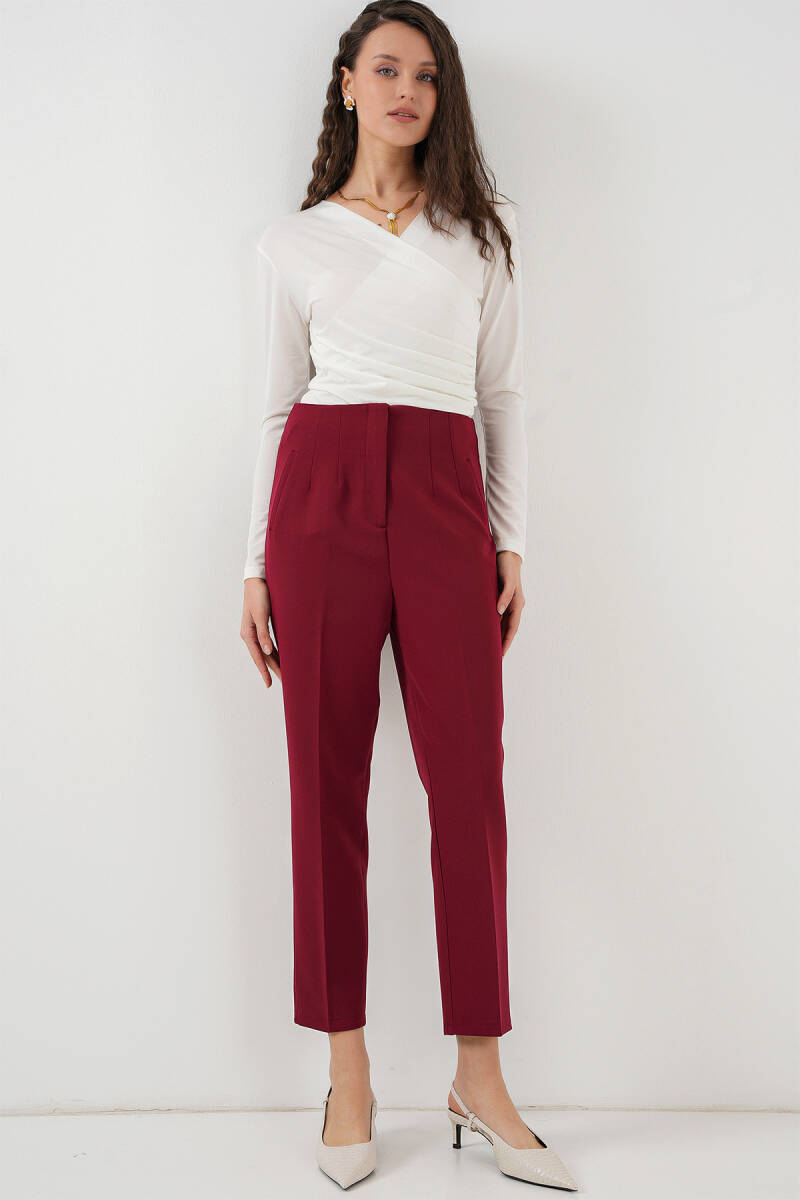 6650 Yüksek Bel Kumaş Pantolon - Bordo - BİGDART