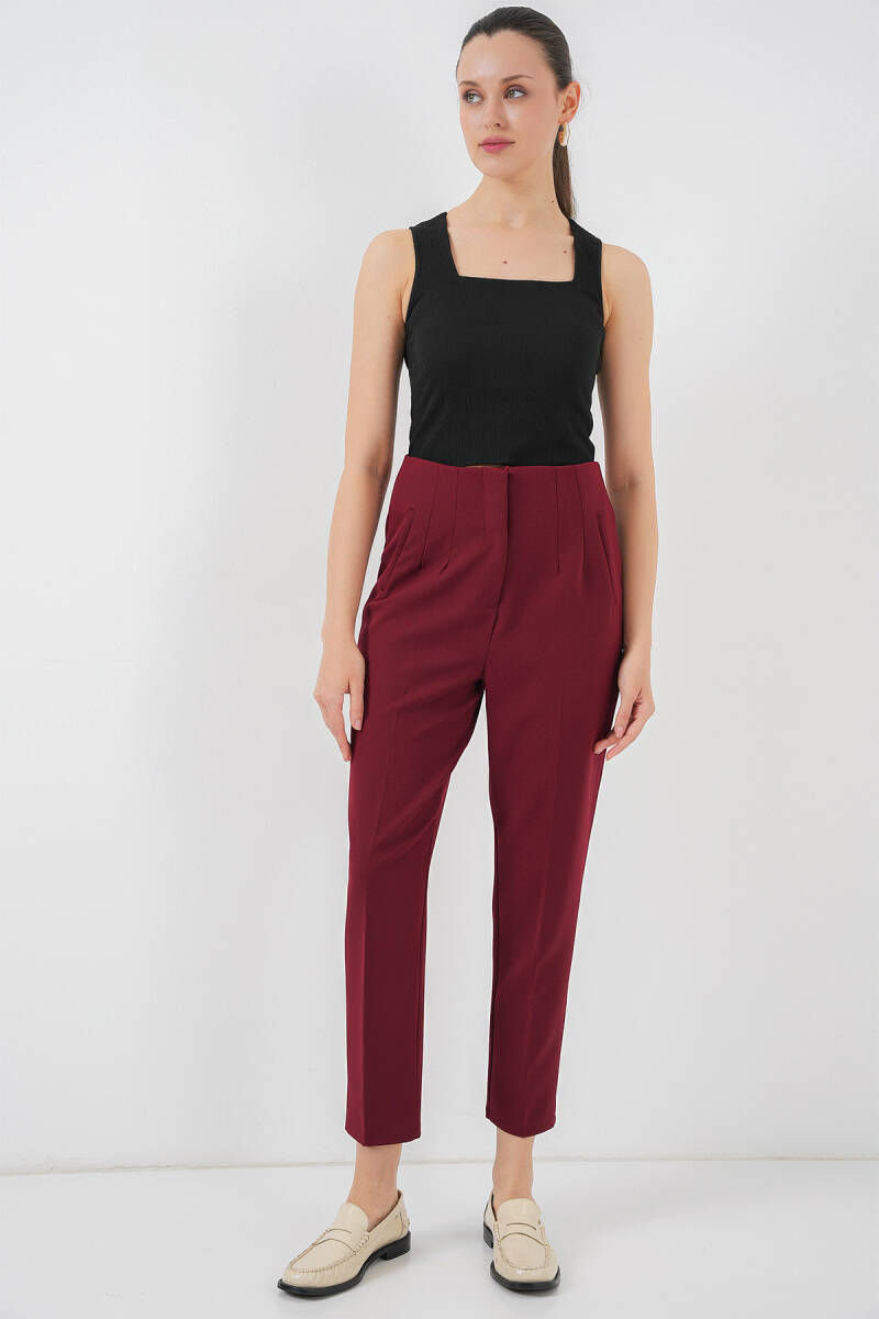 6650 Yüksek Bel Kumaş Pantolon - Bordo - BİGDART