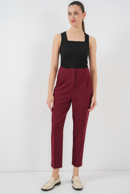 6650 Yüksek Bel Kumaş Pantolon - Bordo 