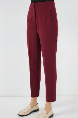 6650 Yüksek Bel Kumaş Pantolon - Bordo - 2