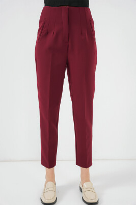 6650 Yüksek Bel Kumaş Pantolon - Bordo - 4