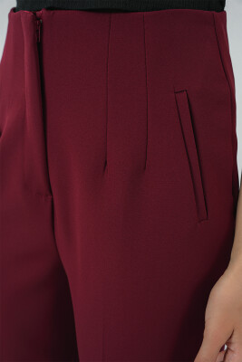 6650 Yüksek Bel Kumaş Pantolon - Bordo - 5