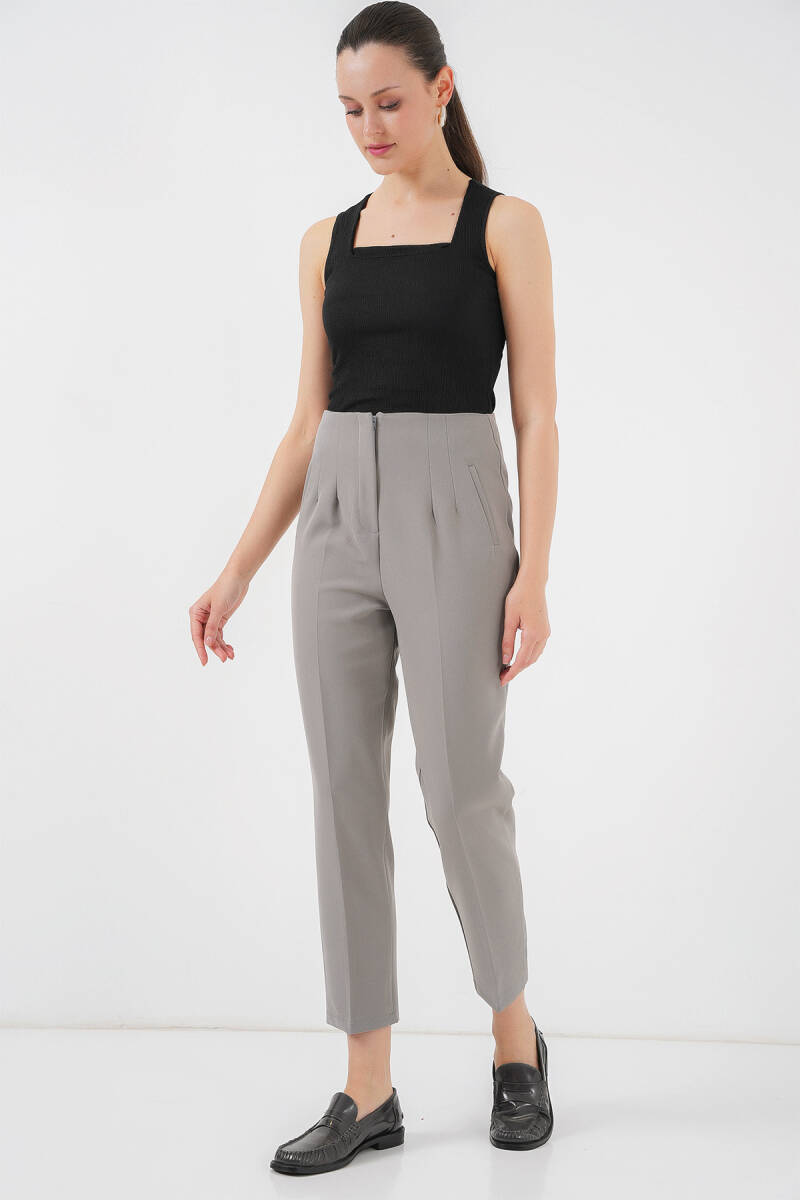 6650 Yüksek Bel Kumaş Pantolon - Gri - BİGDART