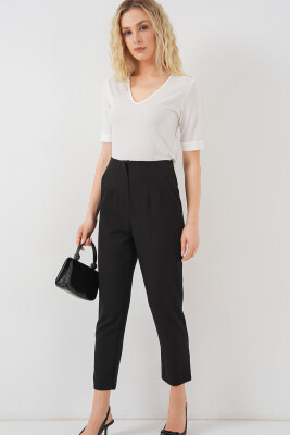 Kadın Siyah Yüksek Bel Kumaş Pantolon 6650 - BİGDART