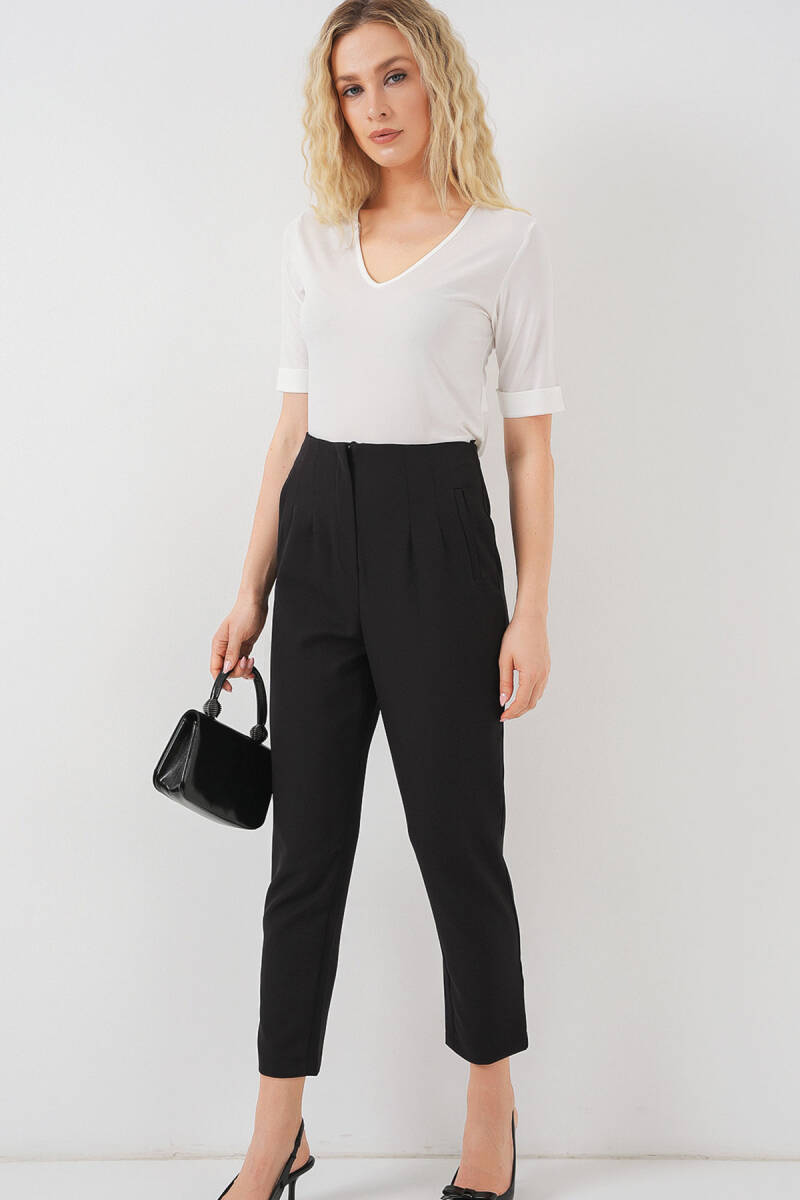 Kadın Siyah Yüksek Bel Kumaş Pantolon 6650 - BİGDART