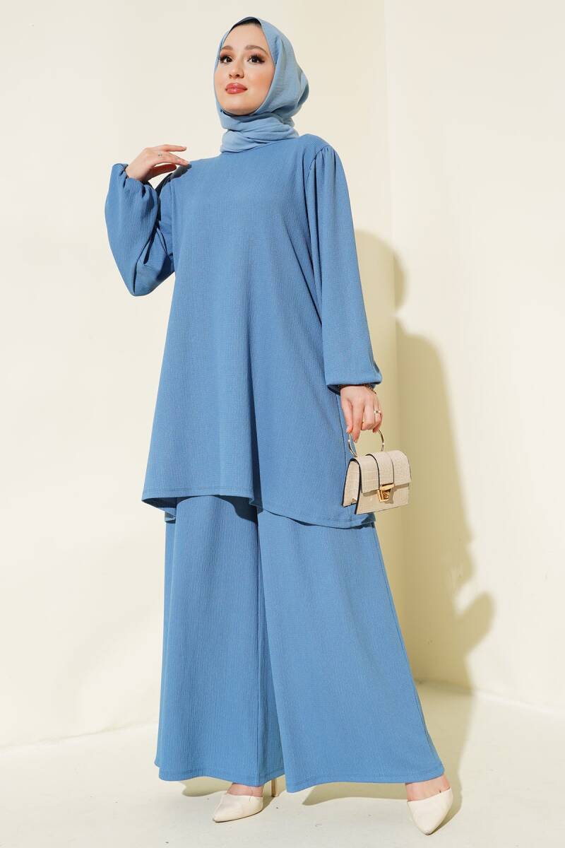 Kadın İndigo Tunik Pantolon Alt Üst Takım 6663 - BİGDART