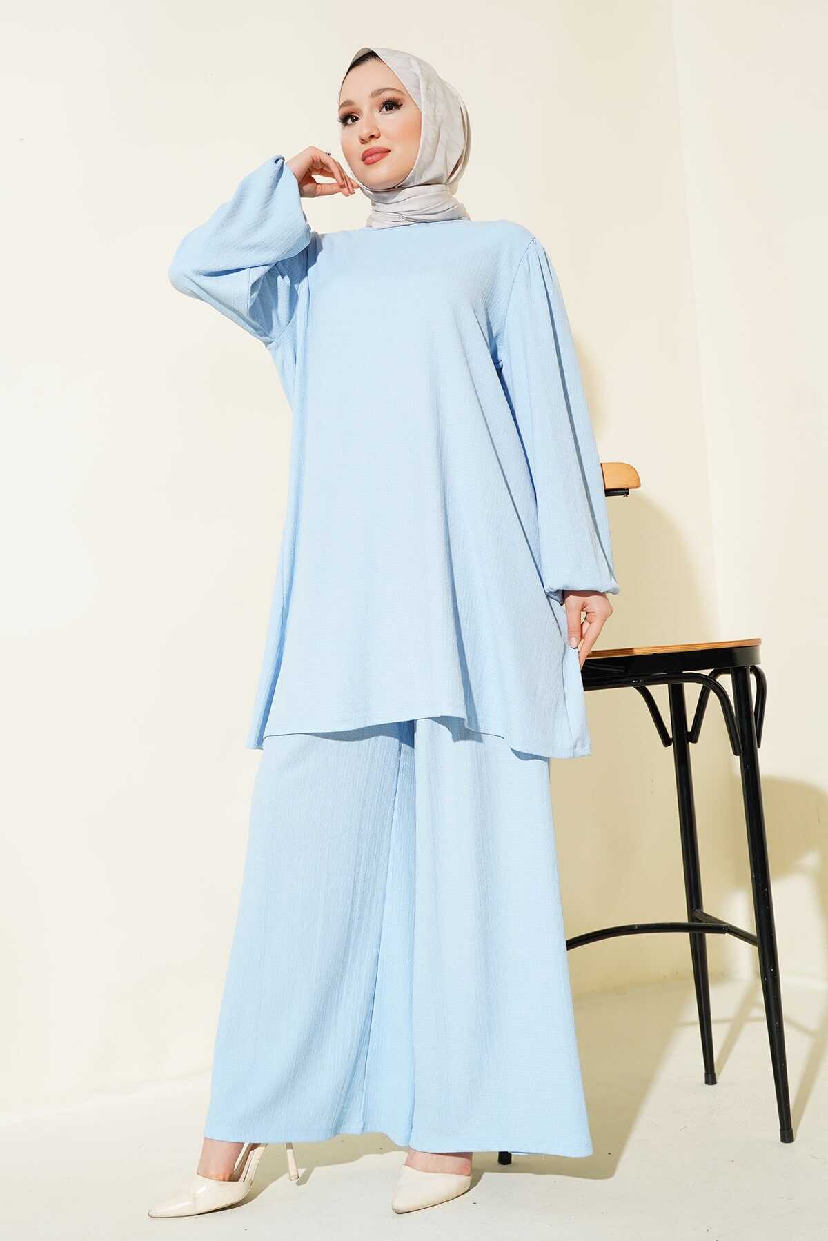 Kadın Mavi Tunik Pantolon Alt Üst Takım 6663 - 1
