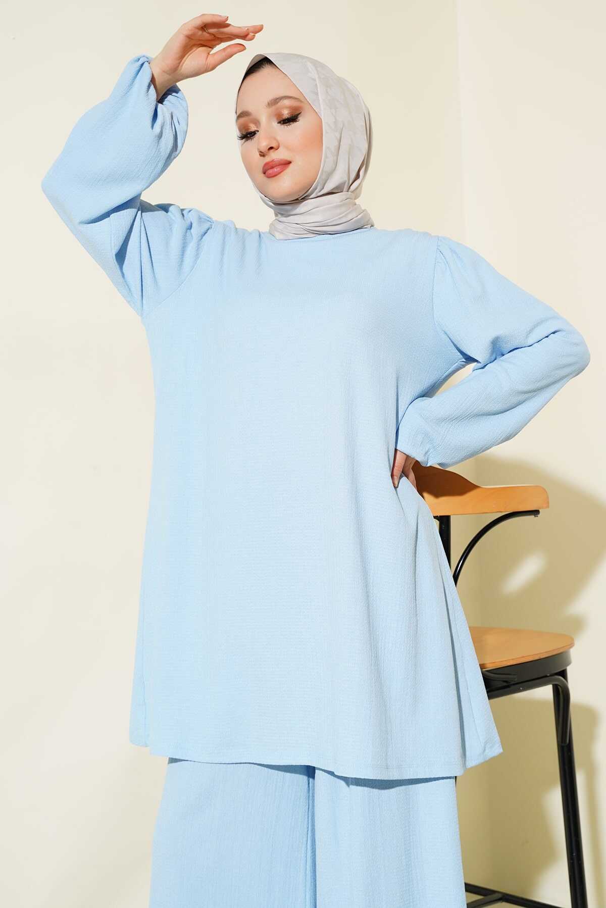 Kadın Mavi Tunik Pantolon Alt Üst Takım 6663 - 2
