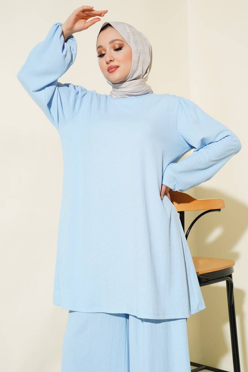 Kadın Mavi Tunik Pantolon Alt Üst Takım 6663 (1)