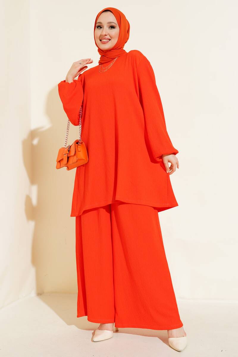 Kadın Turuncu Tunik Pantolon Alt Üst Takım 6663 - BİGDART