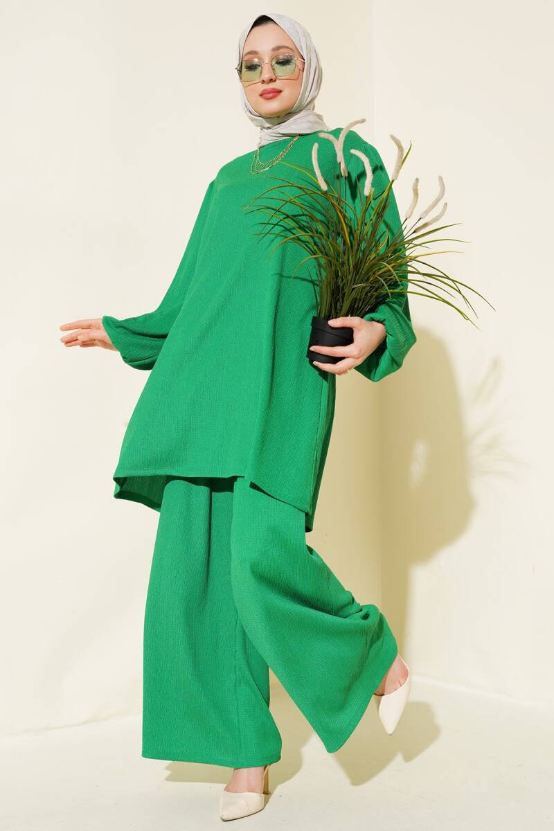 Kadın Yeşil Tunik Pantolon Alt Üst Takım 6663 - BİGDART