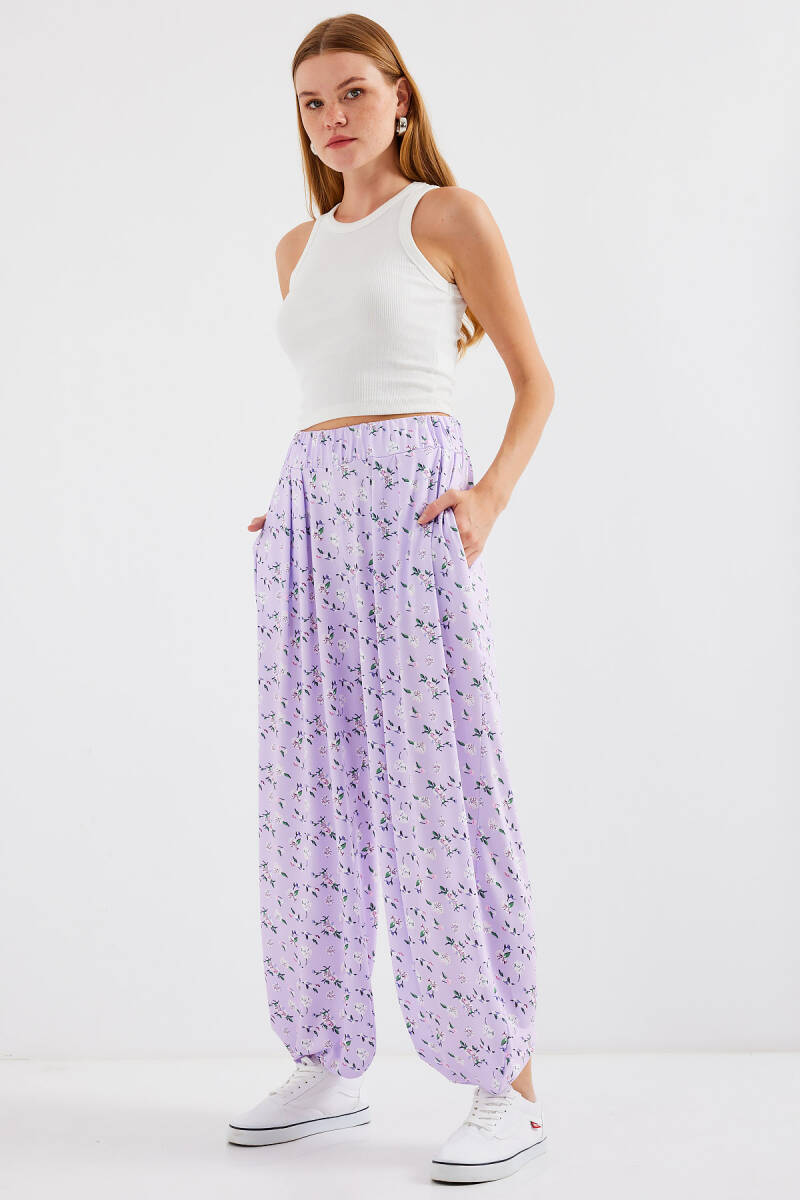 6665 Desenli Şalvar Pantolon - Lila - BİGDART