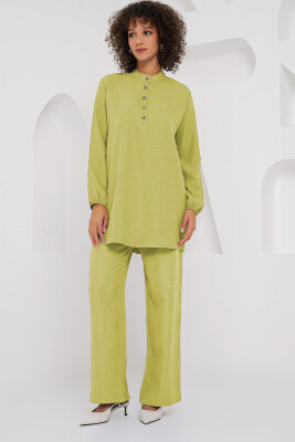 6678 Keten Tunik Pantolon İkili Takım - G.Yeşil 