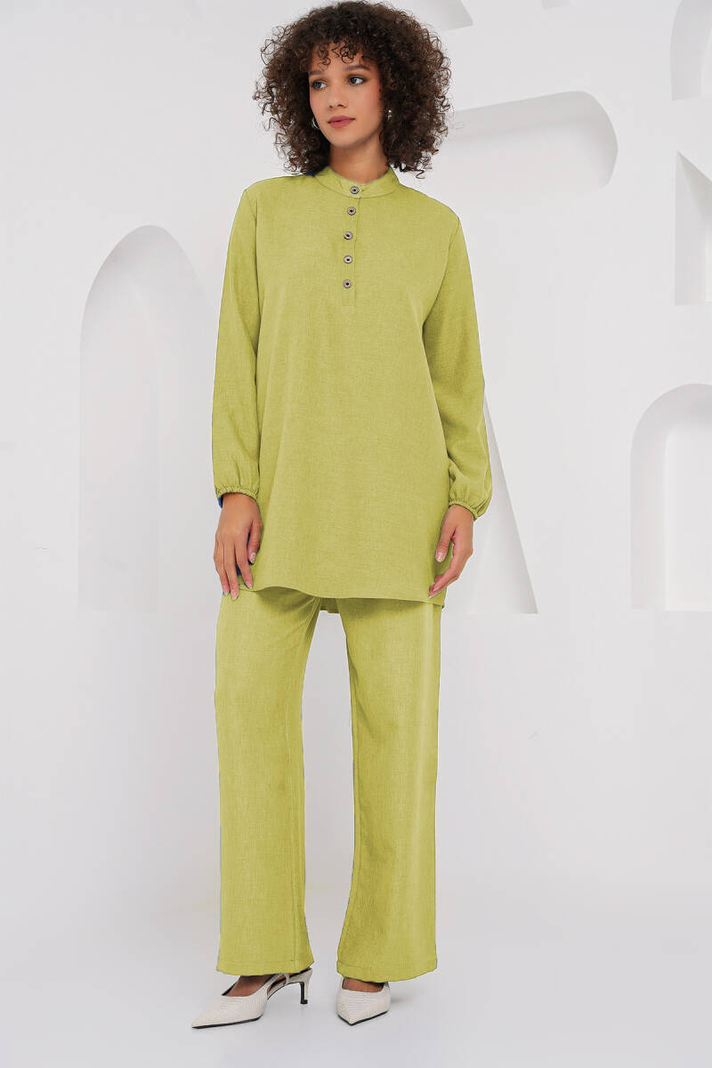 6678 Keten Tunik Pantolon İkili Takım - G.Yeşil - BİGDART