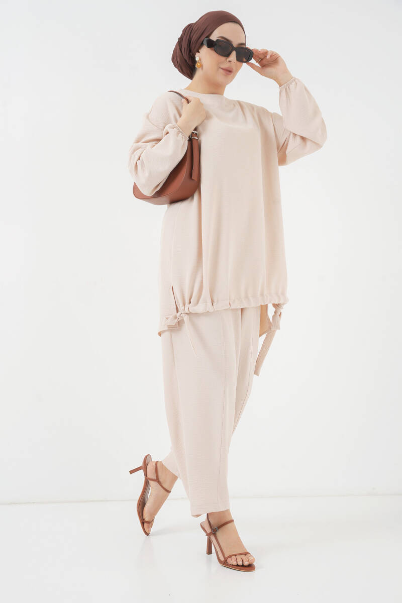 6682 Tunik Pantolon İkili Takım - Krem - BİGDART