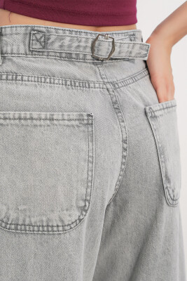 6689 Kadın Yüksek Bel Baggy Kot Pantolon - Gri - 5