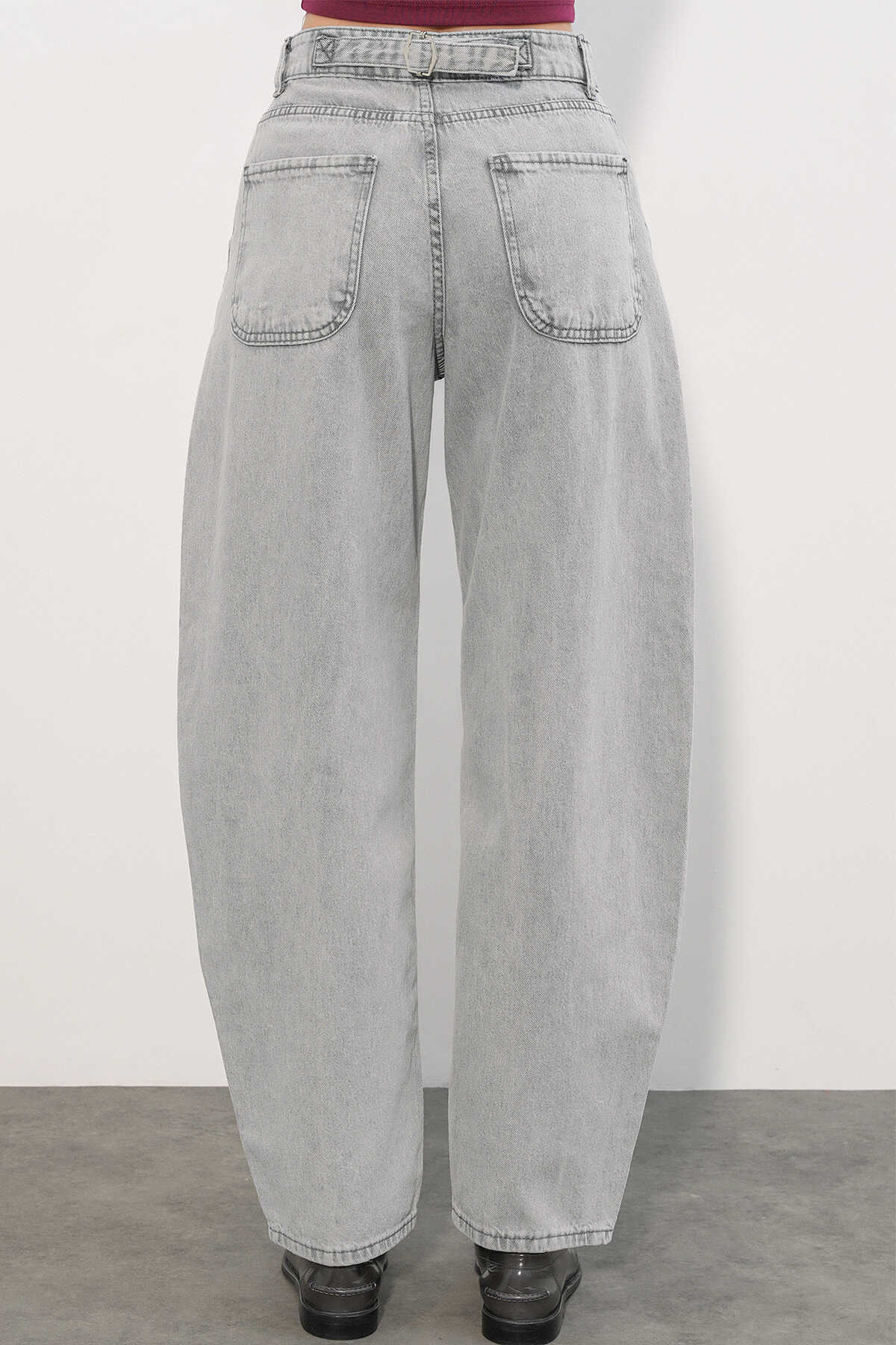 6689 Kadın Yüksek Bel Baggy Kot Pantolon - Gri - 6
