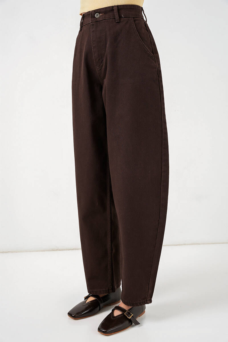 6689 Kadın Yüksek Bel Baggy Kot Pantolon - Kahverengi (1)