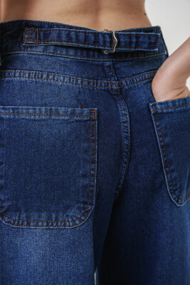 6689 Kadın Yüksek Bel Baggy Kot Pantolon - Lacivert - 5