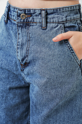 6689 Kadın Yüksek Bel Baggy Kot Pantolon - Mavi - 5