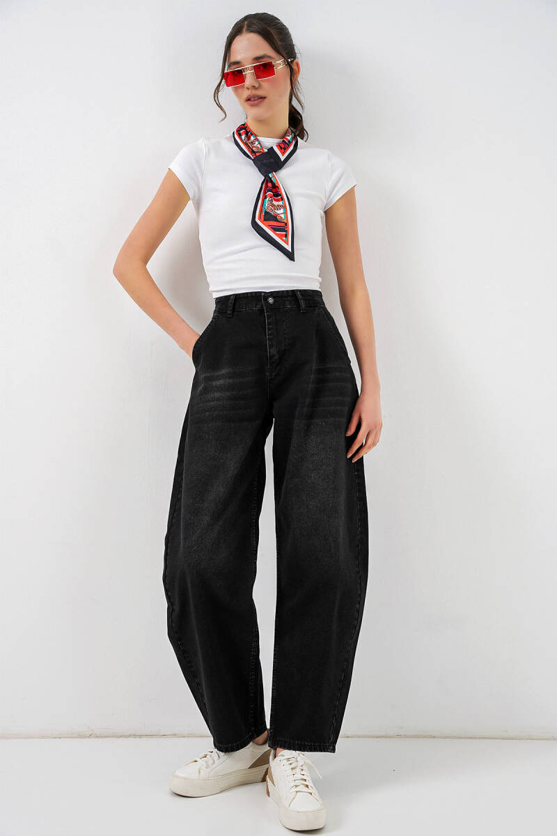 6689 Kadın Yüksek Bel Baggy Kot Pantolon - Siyah - BİGDART