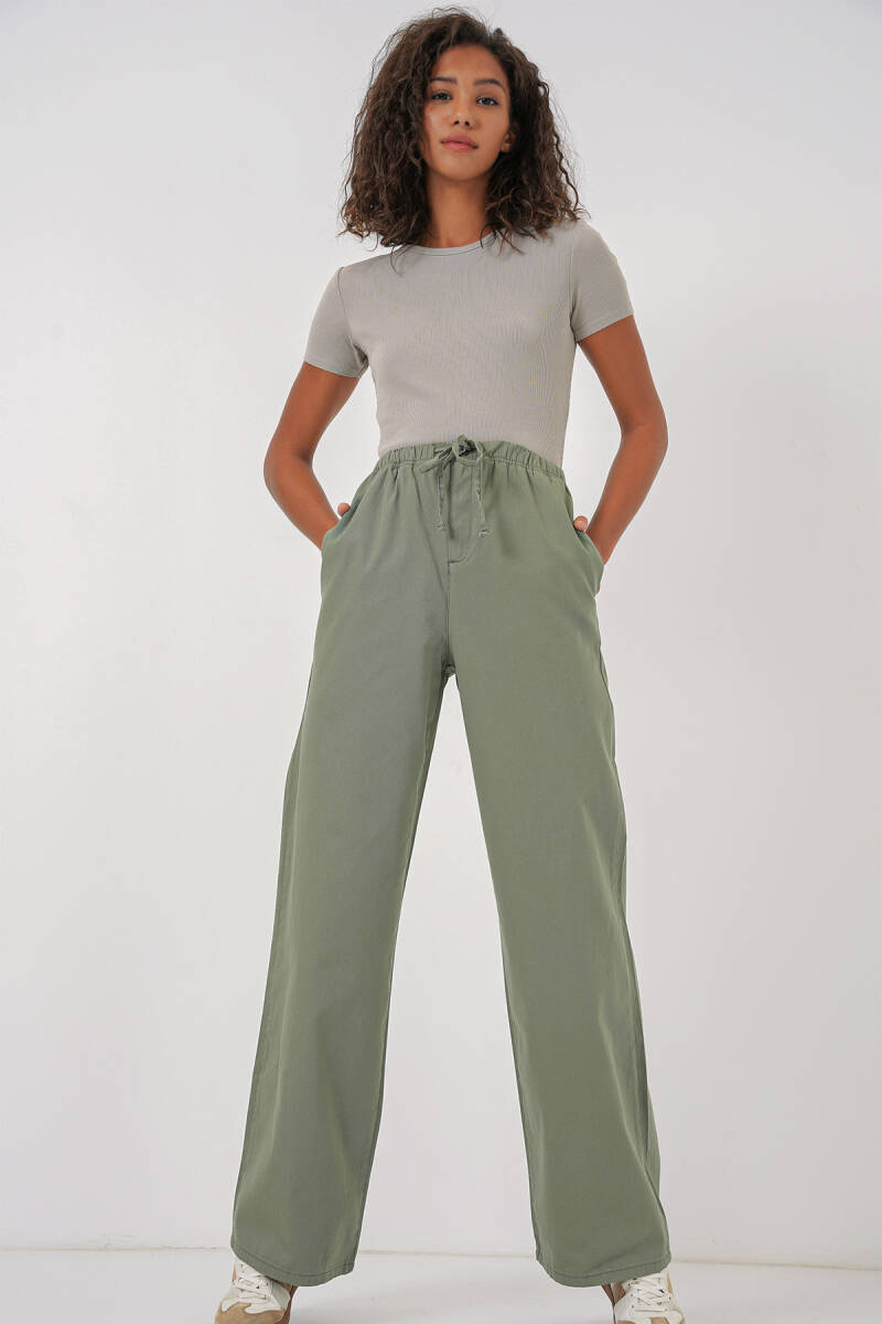 6690 Kadın Bol Paça Yüksek Bel Pantolon - Çağla - BİGDART