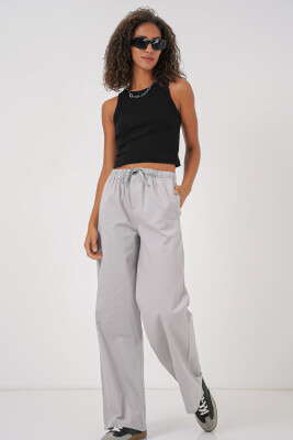 6690 Kadın Bol Paça Yüksek Bel Pantolon - Gri - BİGDART