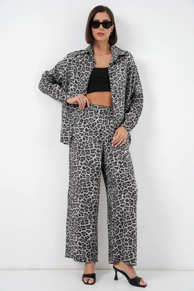 6699 Leopar Desenli Alt Üst Takım - Antrasit - BİGDART