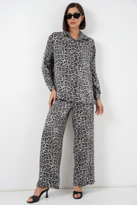 6699 Leopar Desenli Alt Üst Takım - Antrasit - 4