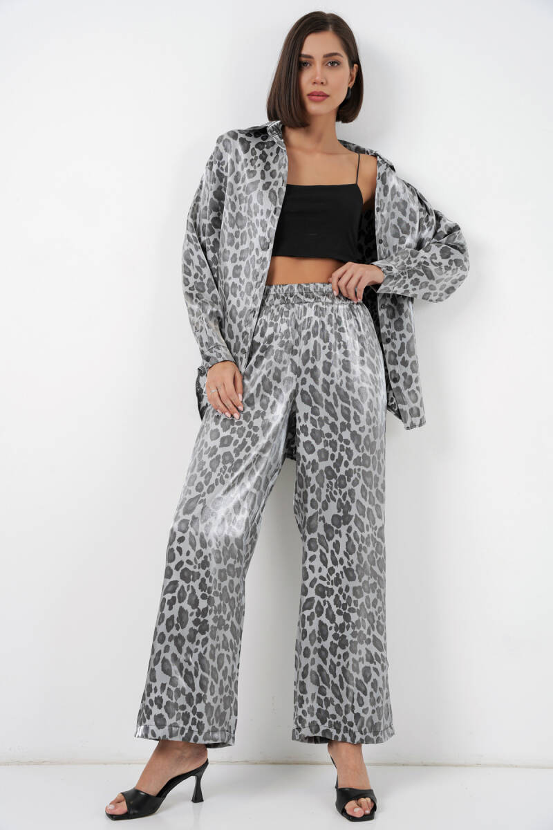 6699 Leopar Desenli Alt Üst Takım - Gri - BİGDART